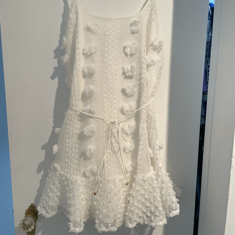 White House Black Market Ivory Pom-Pom Textured Mini Dress